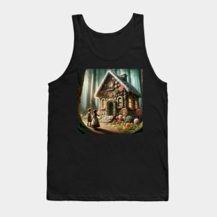 Whimsical Encounter in the Woods: Hansel and Gretel's First Glimpse of the Gingerbread Cottage Tank Top